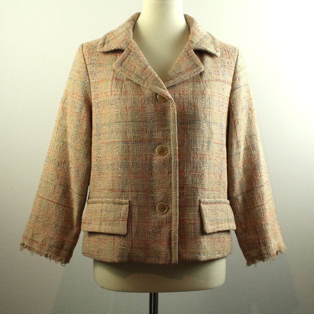 Attic and Barn Callas Chanel Aspect Metallic Shimmer Tan Blazer Jacket 42 NWT